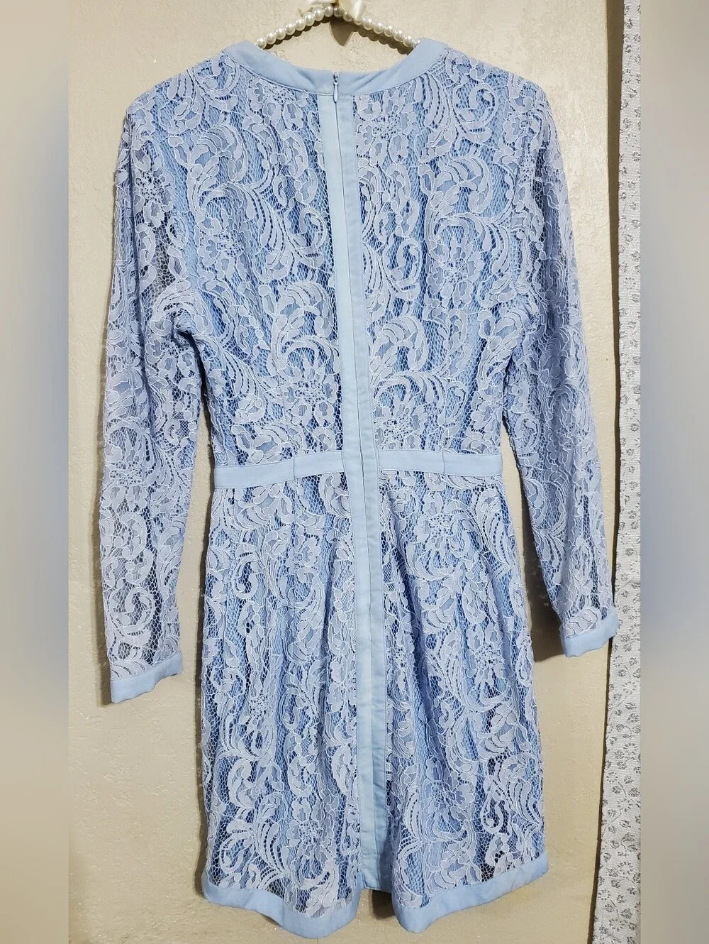 Adelyn Rae Pale Blue Lace Long-Sleeve Sheath Dress - Picture 6 of 9